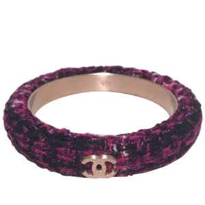 Chanel Purple Tweed and Steel Bangle Bracelet