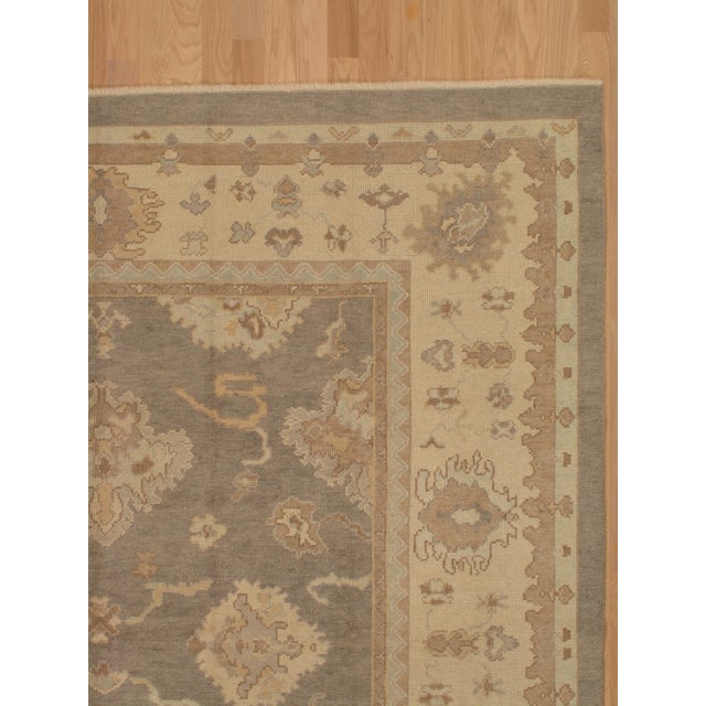 Turkish Vintage Oushak Carpet, Oriental Rug, Handmade Grey, Ivory, Saffron For Sale - Image 3 of 18
