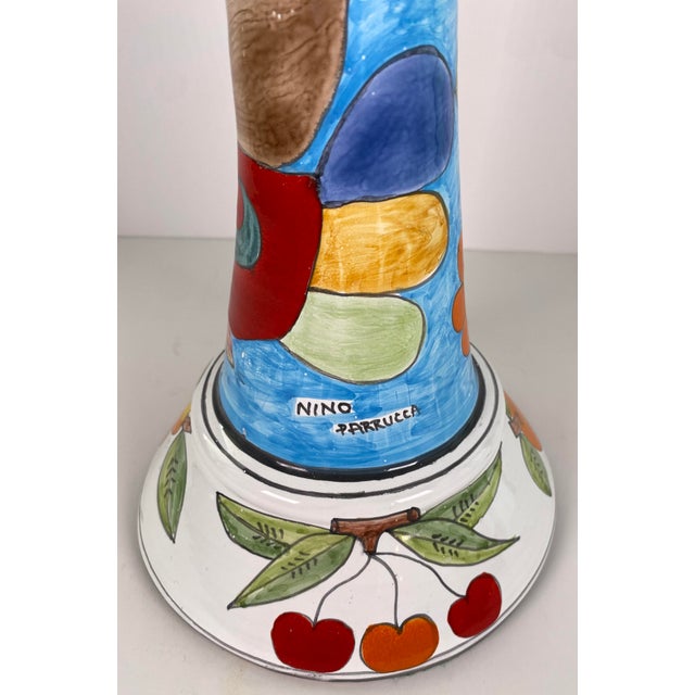 Pair Italian Hand-Painted Ceramic Candlesticks by Nino Parrucca, Whimsical For Sale - Image 10 of 13