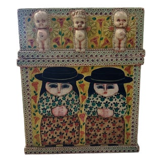 1980s Folk Art Figurative Storage Box For Sale