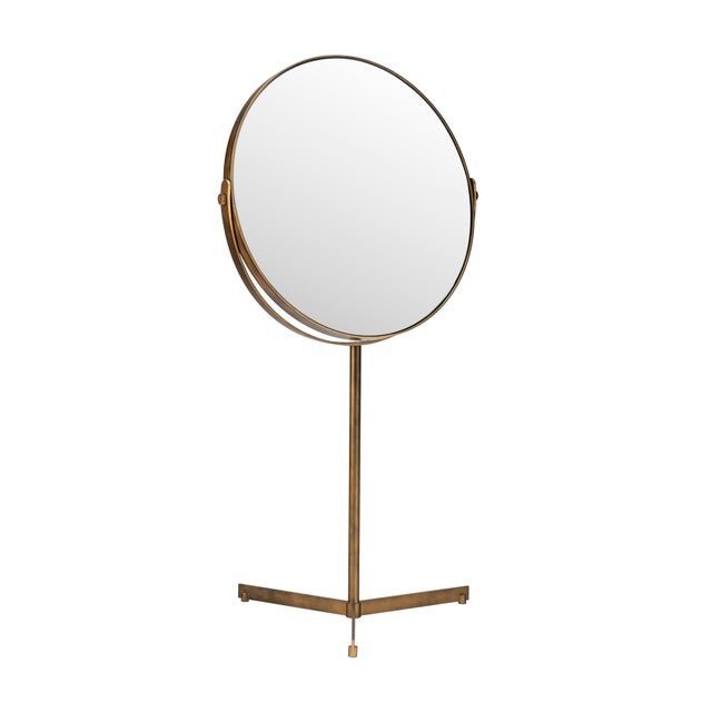 Italian Round Freestanding Mizar Mirror in Burnished Metal For Sale - Image 6 of 6
