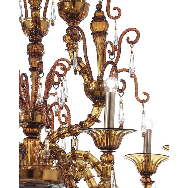 Stunning Venetian modern brown "Ca' Rezzonico" with culs Murano glass chandelier . Full od curls and pendants in a new...
