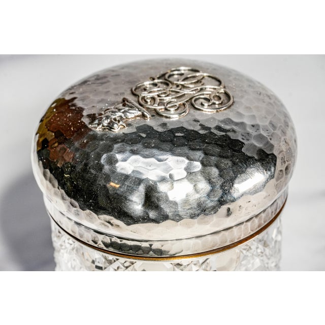 Silver Exceptional Antique French 950 Sterling Silver Crystal Hobnail Tobacco Humidor Canister Tobacciana For Sale - Image 8 of 17