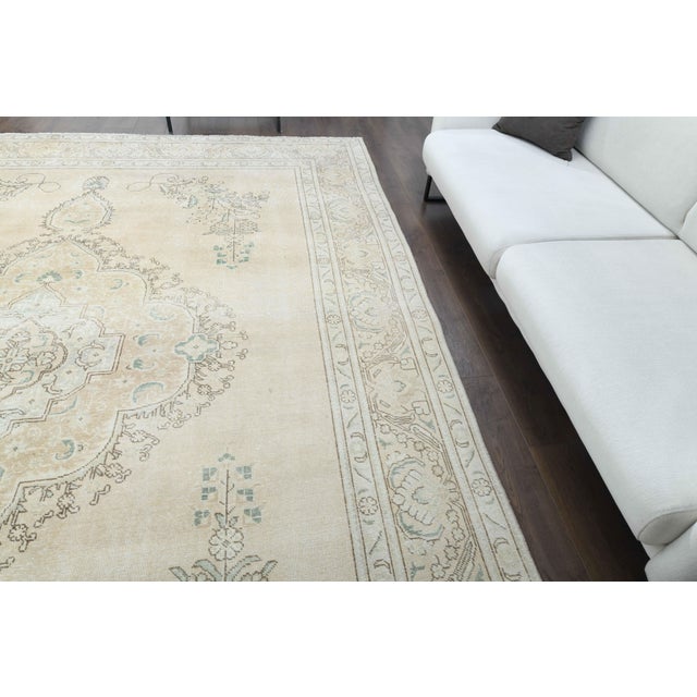 Textile 1970s Vintage Persian Handmade Wool Cotton Beige Area Rug For Sale - Image 7 of 11