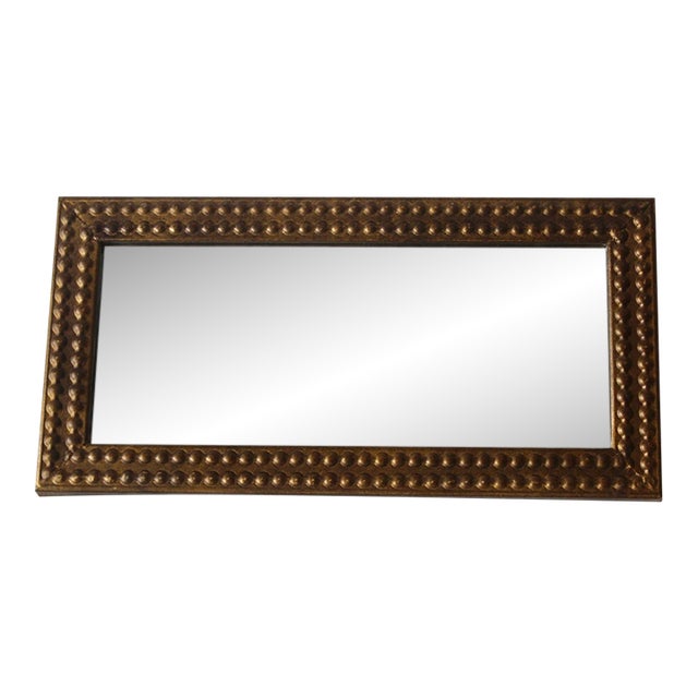 Mid-Century Italian Style Antiqued Gold Brass Finish Bubble Frame Rectangular Wall Mirror For Sale