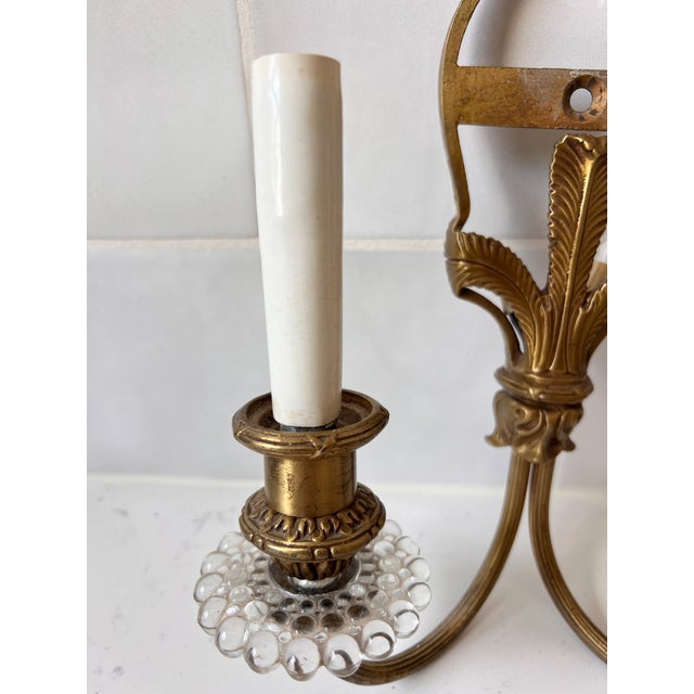 French Antique Louis XIV Style Brass Bronze Two-Arm Wall Sconces Pair of Two For Sale - Image 3 of 15
