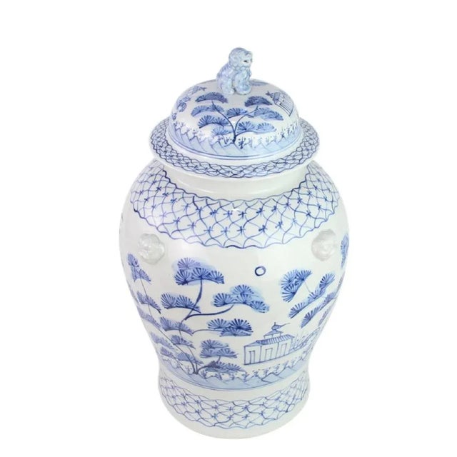 Chinese Village Scene Ginger Jar in Pale Blue and White For Sale - Image 3 of 5