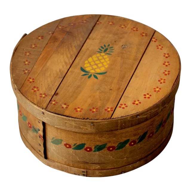Vintage Stenciled Wooden Cheese Box For Sale