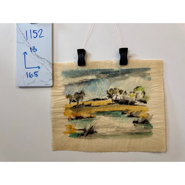 Yellow Henry Emil Salloch Original Watercolor on Paper Vibrant, Natural Wetland, 1971. For Sale - Image 8 of 8