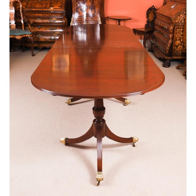 Antique Regency Revival 3-Pillar Dining Table and Shield Back Chairs, 1900s, Set of 13 For Sale - Image 4 of 15