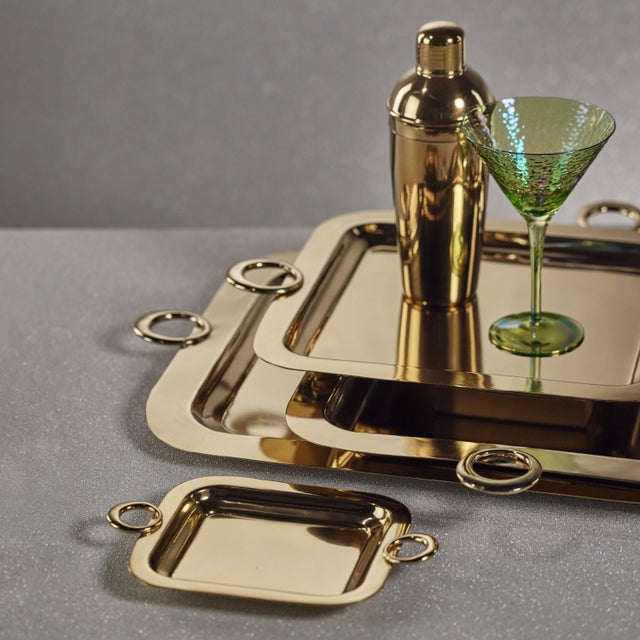 Ollie Gold Polished Brass Serving Tray, 26.75" x 16" For Sale - Image 4 of 5