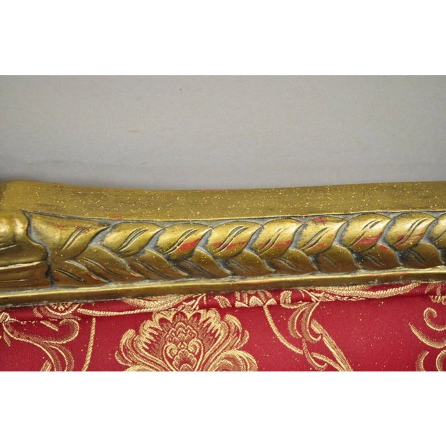Late 20th Century French Louis XVI Style Gold Red Upholstered Settee Sofa Loveseat Decorator Chair For Sale - Image 5 of 13