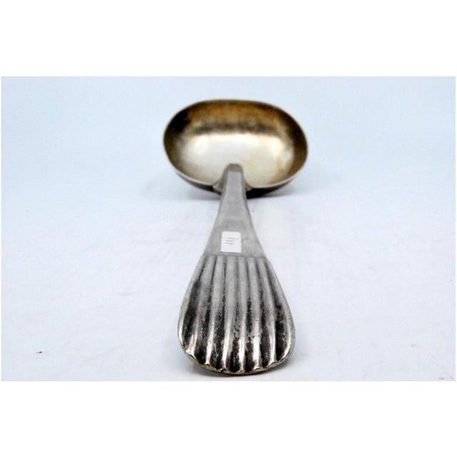 Smooth Silver Soup Ladle with Embossed Handle For Sale - Image 4 of 8