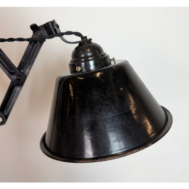 Industrial Black Enamel Scissor Wall Lamp, 1950s For Sale - Image 15 of 18