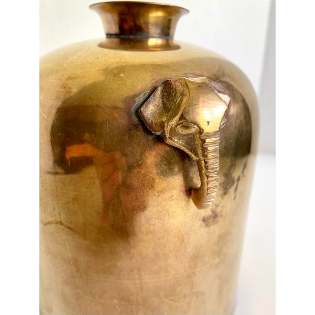 Brass Solid Brass Vase With Elephant Head Handles For Sale - Image 8 of 10