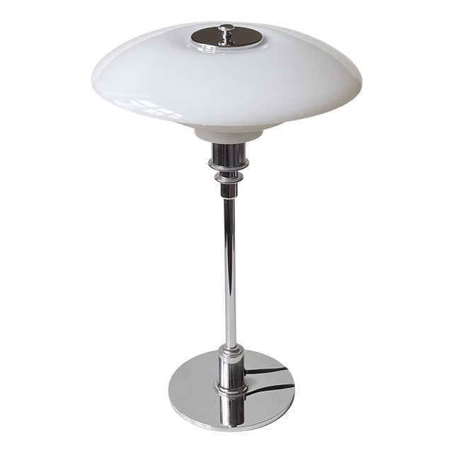 Vintage PH 3/2 Table Lamp in Chrome and Opaline Glass by Poul Henningsen for Louis Poulsen, 1990s For Sale