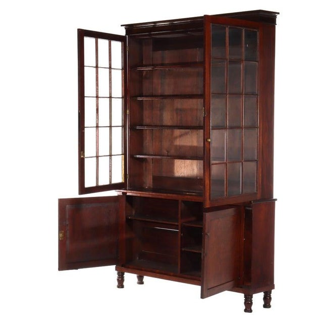 Oversized Antique Sheraton Flame Mahogany Step Back Cupboard C1830 For Sale - Image 11 of 18
