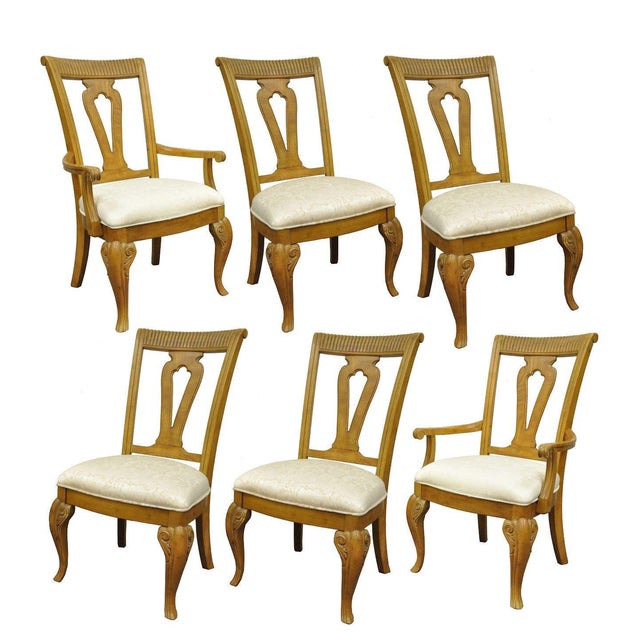 Set of 6 Decorator Mediterranean Tuscany Style Oak Wood Dining Arm Side Chairs Chairish