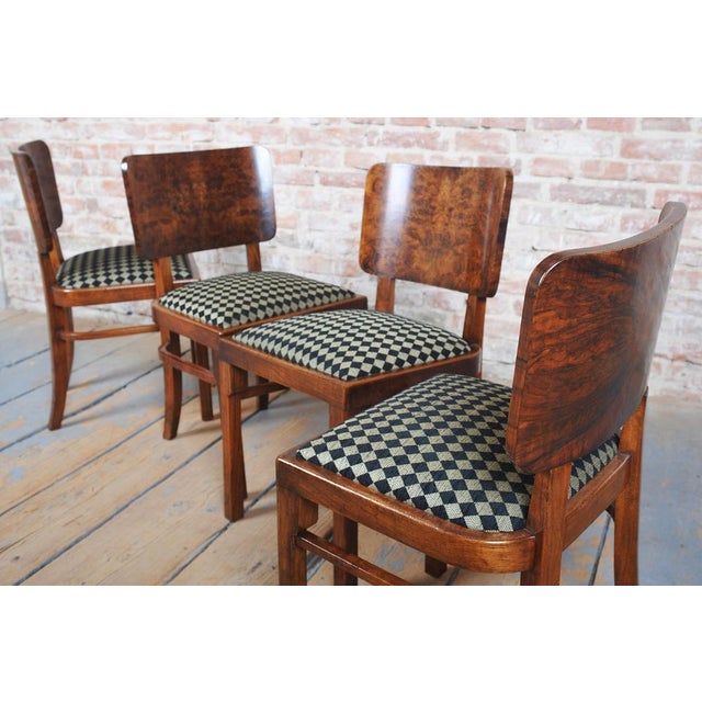 Art Deco Dining Set in Beech, Spruce and Walnut Veneer, Czech, 1920s, Set of 5 For Sale - Image 3 of 13