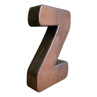 Large Portuguese Wood Block Signage Letter Z, 1960s For Sale