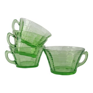 Uranium Glass Set of 4 Green Tea Cups Early 20th Century For Sale