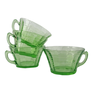 Uranium Glass Set of 4 Green Tea Cups Early 20th Century