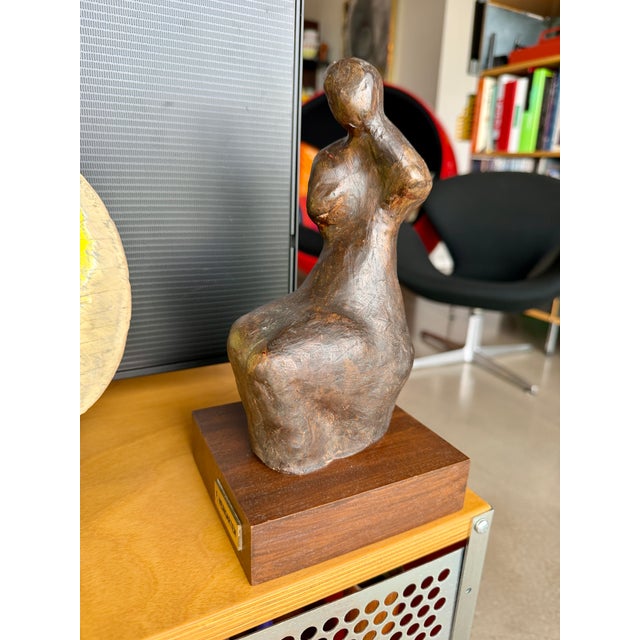 Mid Century Francis Weingarten Belgium Ceramic Female Torso Sculpture European Expressionist Clay Figure Wood Base For Sale - Image 11 of 15