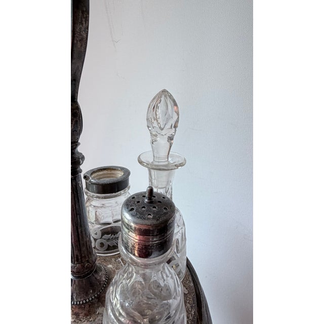 19th Century Victorian Era Castor or Cruet Set 6 Decanters and Silver-Plated Holder With Central Handle For Sale - Image 13 of 18