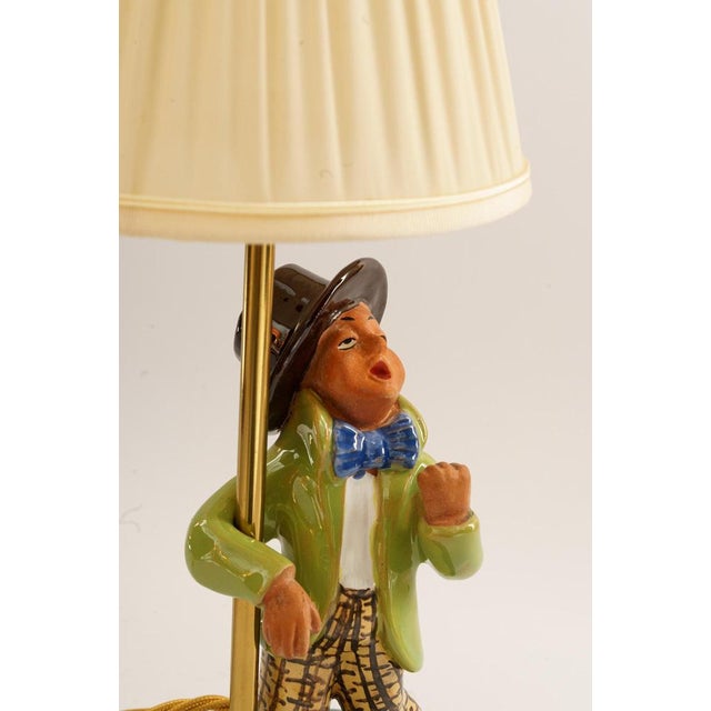 Metal Ceramic Lamp with Fabric Shade, 1950s For Sale - Image 7 of 18