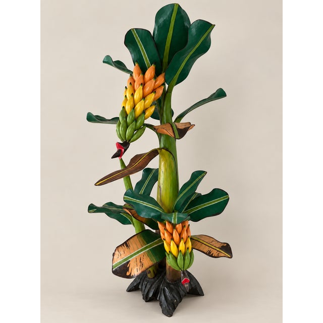 Wood Hand-Painted Italian Tropical Banana Tree Sculpture For Sale - Image 7 of 9