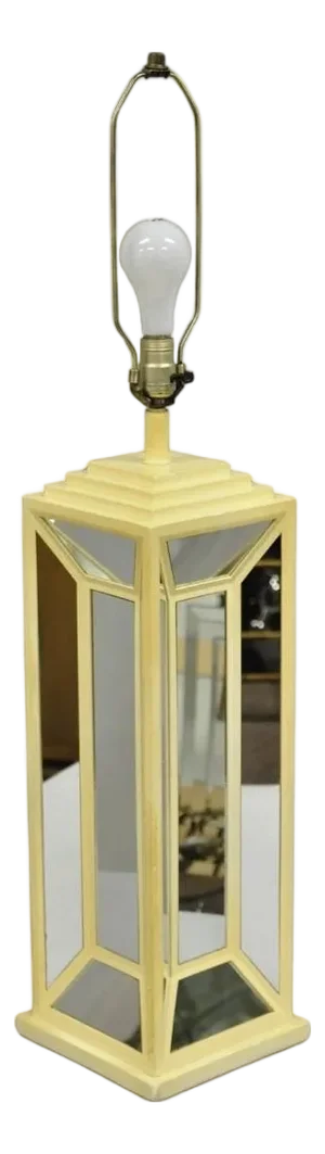Vintage Blumberg Postmodern 1976 Mirrored Skyscraper Bone Lacquered Table Lamp