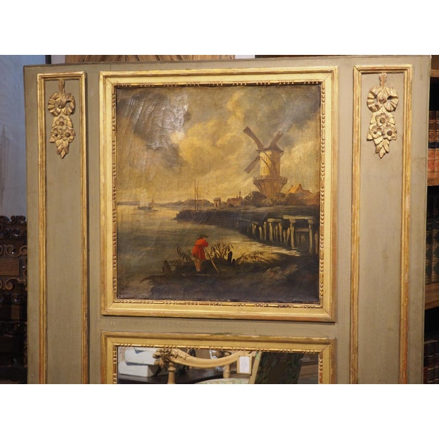 Antique French Gray Painted and Giltwood Louis XVI Style Trumeau Mirror, C. 1880 For Sale - Image 14 of 18