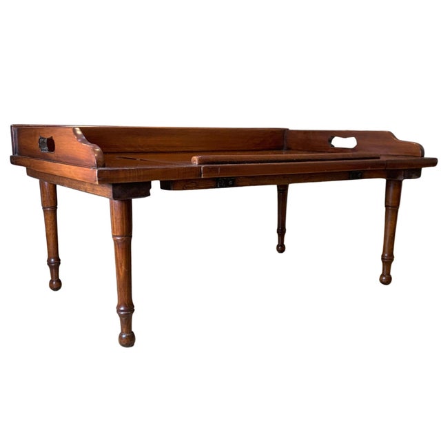 Brown Antique English Mahogany Reading Breakfast Table with Gallery Sides Pierced Grip Handles and Turned Legs For Sale - Image 8 of 17