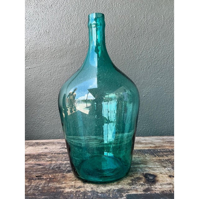Vintage Teal Glass Demijohn For Sale - Image 10 of 13