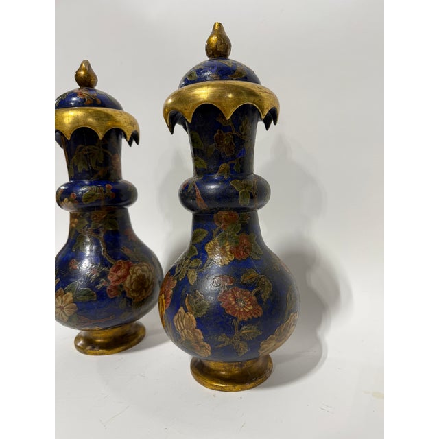 Late 19th Century Pair, 19th Century English Brighton Pavilion Style Decoupage & Gilt Wood Vases For Sale - Image 5 of 9