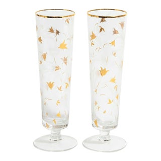 Pottery Barn Gold Scatter Champagne Flutes Set of Two Glasses - A Pair For Sale
