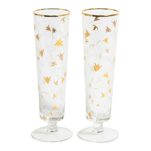 Pottery Barn Gold Scatter Champagne Flutes Set of Two Glasses - A Pair For Sale