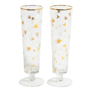 Pottery Barn Gold Scatter Champagne Flutes Set of Two Glasses - A Pair