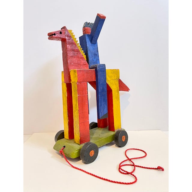 Figurative Blas Castagna, Blas Castagna Hand Painted Wooden Constructivist Sculpture Toy Horse Carved Wood For Sale - Image 3 of 10