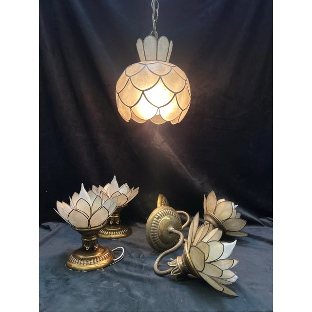 Mid-Century Modern 1950s Feldman Lighting Co. With Capiz Shell Petals - Five-Piece Set For Sale - Image 3 of 12