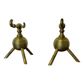 Brass Aesthetic Movement Fire Dogs by Christopher Dresser, 1880s, Set of 2 For Sale