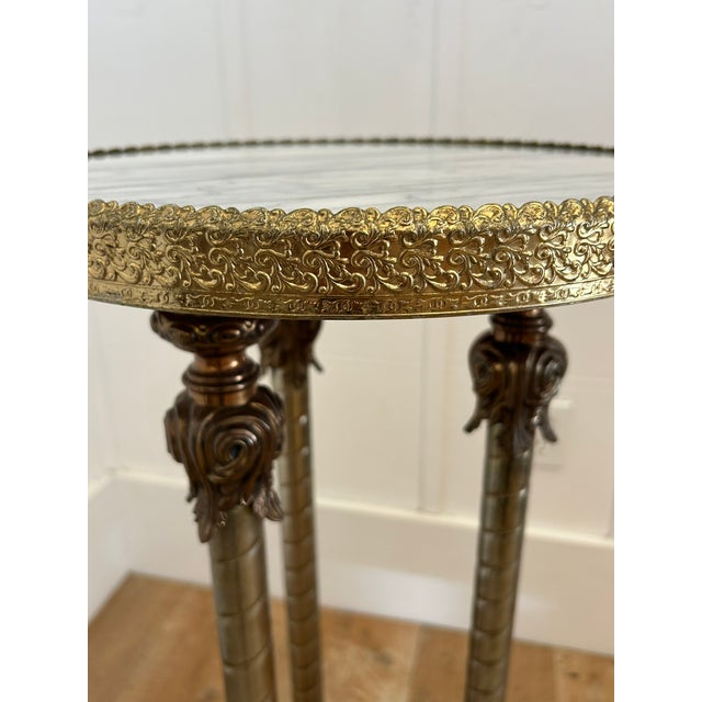 Mid 20th Century Vintage Brass and Marble Pedestal Table For Sale - Image 5 of 6