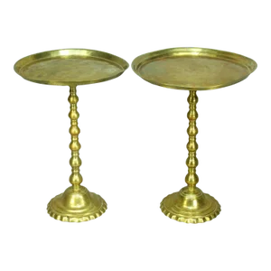 1800's Sino-Tibetan Brass Raised Tazzas, Compotes or Pedestals, Marked - a Pair