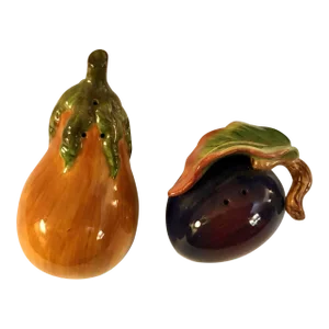 Vintage Fitz and Floyd Style Eggplant and Squash Salt and Pepper Shakers- a Pair