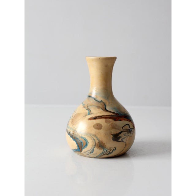 Vintage 1960s–1970s Nemadji Pottery vase featuring the maker’s signature marbled clay decoration in soft earth tones with...