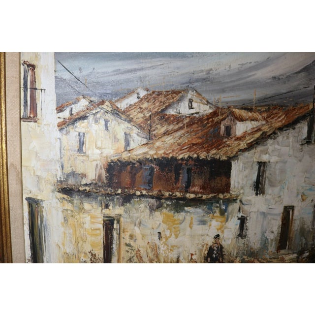 1960s Share Vintage Martinez City Town Village Landscape Abstract Expressionism Oil Painting For Sale - Image 5 of 12