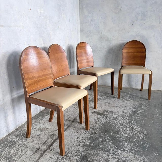Art Deco Burr Walnut Dining Chairs with Cream Upholstered Seats, 1930s, Set of 4 For Sale - Image 4 of 10