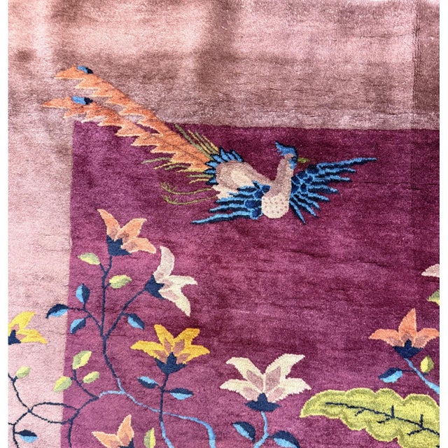 Textile 1920s Antique Purple Field Modern Handknotted Wool Chinese Art Deco Carpet Rug For Sale - Image 7 of 7