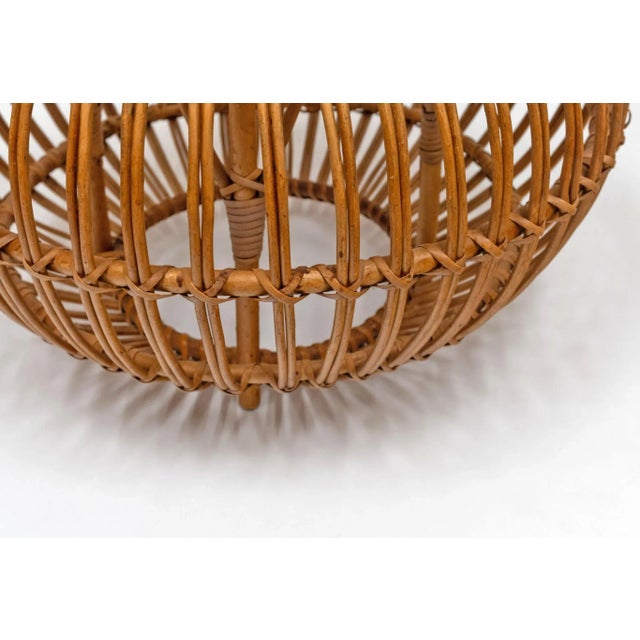 Beige Large Mid Century Rattan Cane Wicker Lobster Pot Ottomans, Set of 2 For Sale - Image 8 of 14