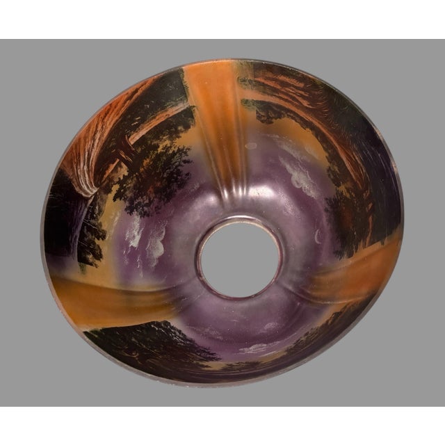 Arts & Crafts Vintage Antique Reverse Painted Landscape Panel Table Lamp For Sale - Image 3 of 11